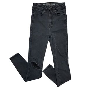 American Eagle highest rise jegging black skinny jeans distressed knee size 00